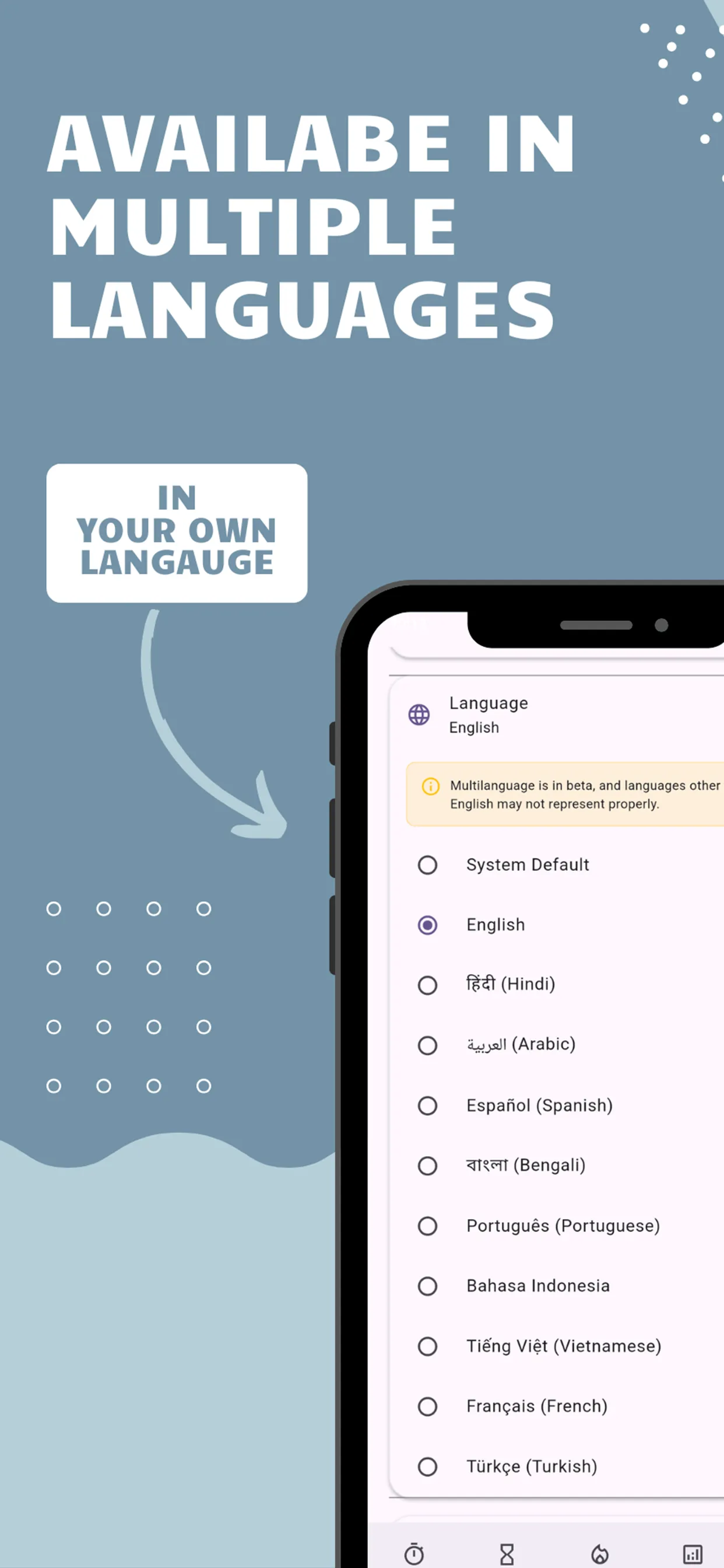 Mobile screenshot showing Language
