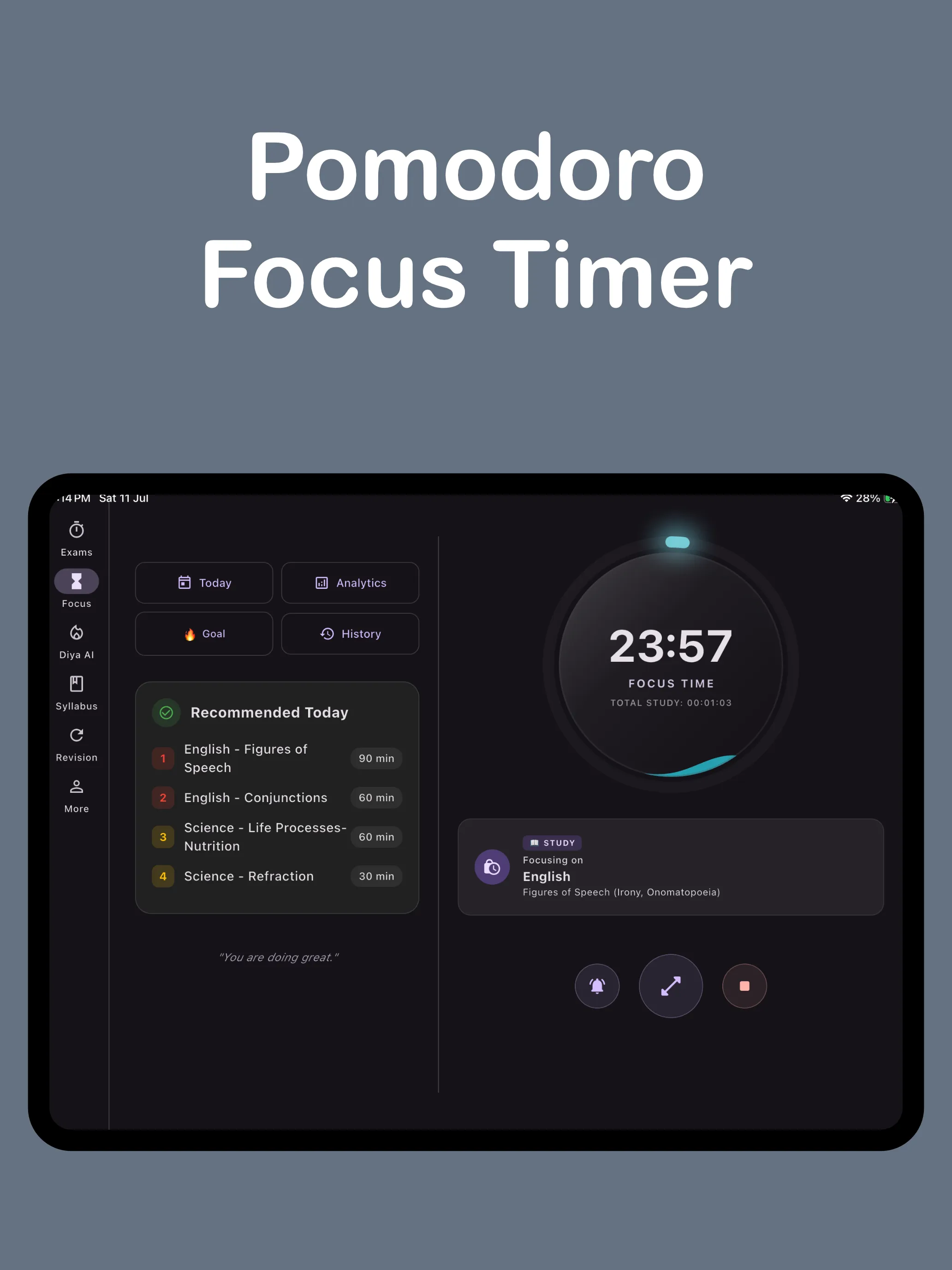 Tablet screenshot showing PomodoroPad
