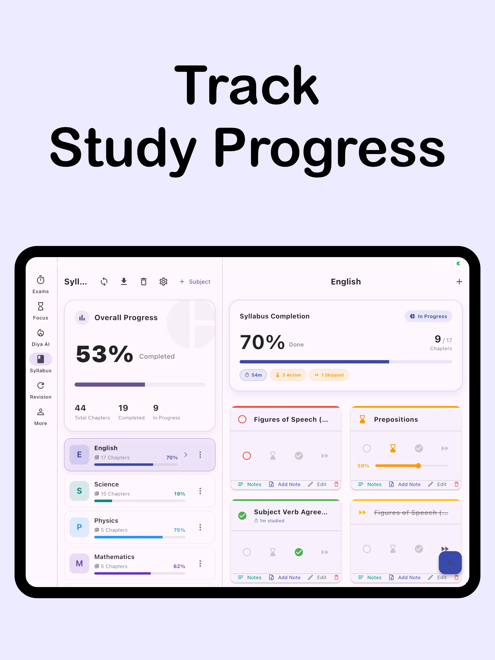 Tablet screenshot showing ProgressIpad