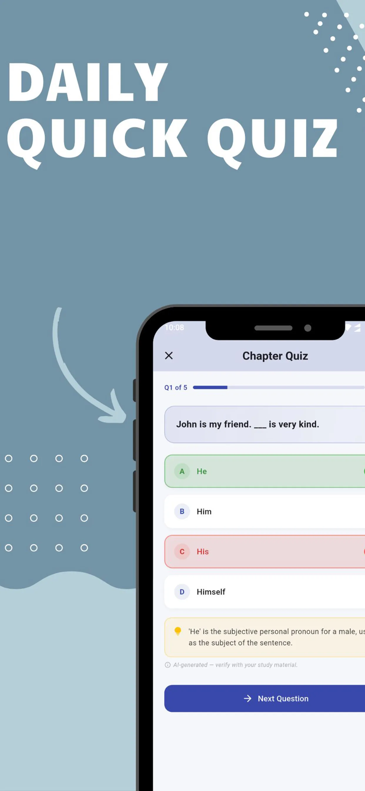 Mobile screenshot showing Quiz