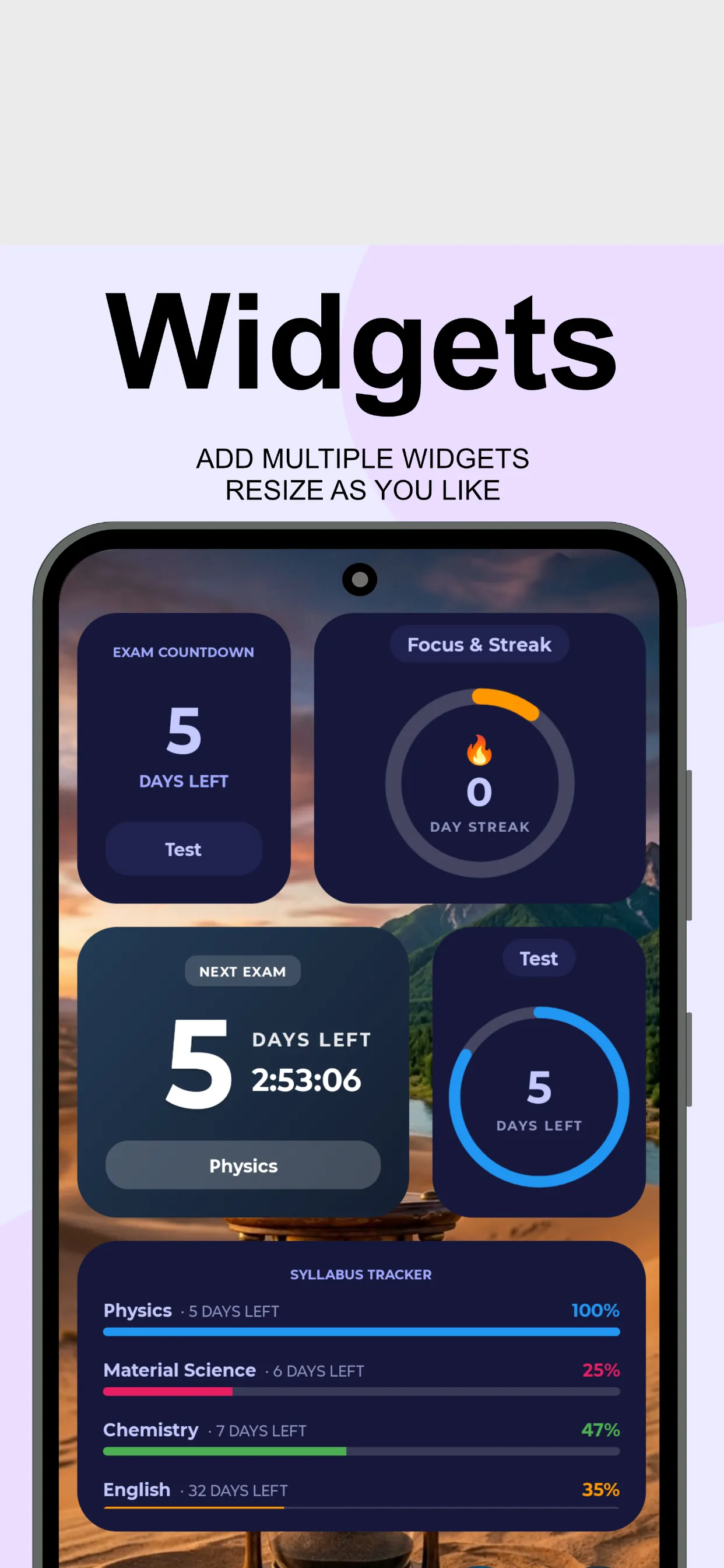 Mobile screenshot showing Wdgets